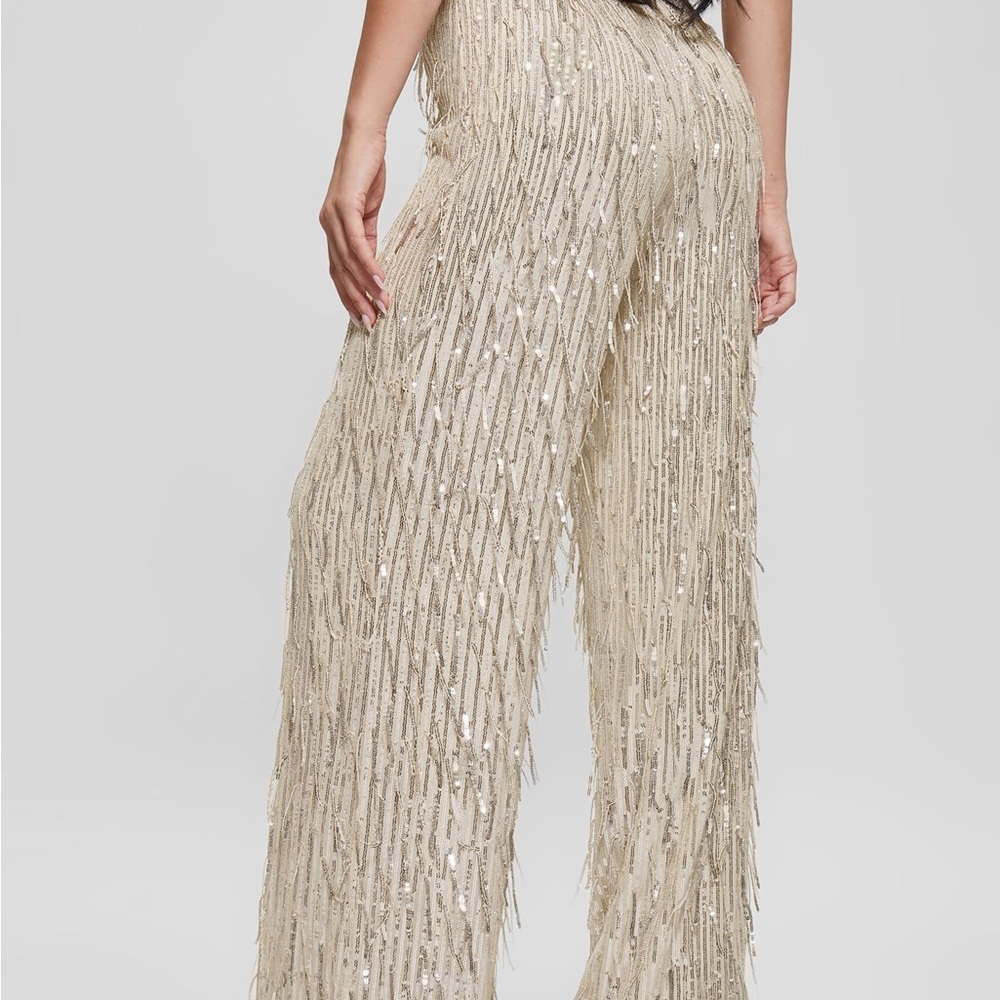 Guess Cream Fringe Wide Leg Pants